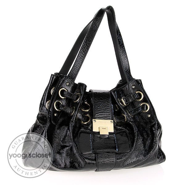 Jimmy Choo Black Patent Leather Riki Bag | Yoogi's Closet