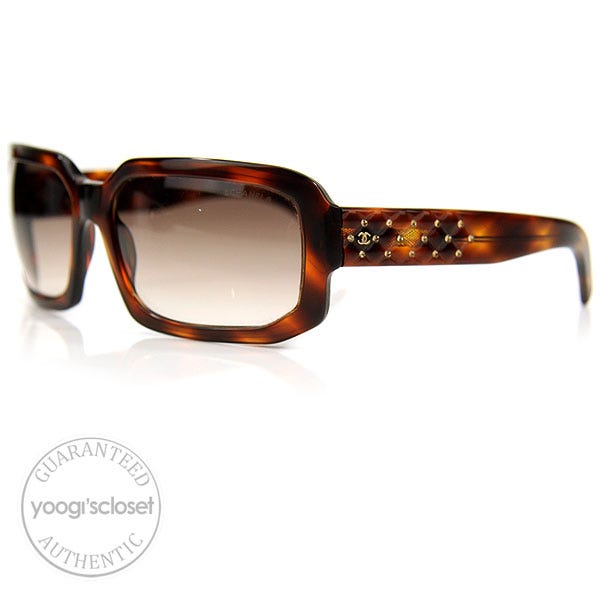 Chanel Brown Gradient Lenses CC Logo Crystal Quilted Sunglasses 5063-B