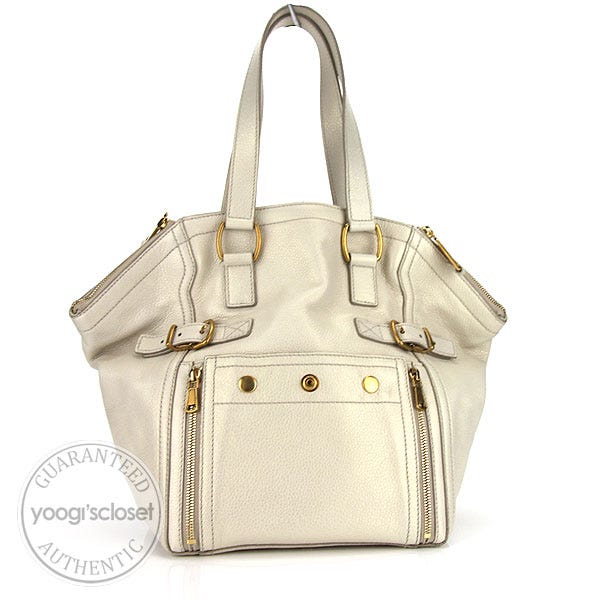 Yves Saint Laurent White Leather Downtown Tote Bag