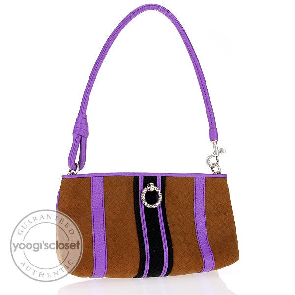Bottega Brown Woven Fabric Veneta Ring Clutch Bag
