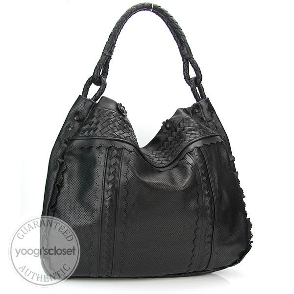 Bottega Veneta Black Maxi Perforated Leather Tote Bag