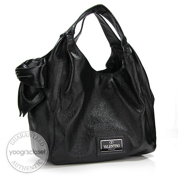 Valentino Garavani Black Crinkled Coated Canvas Medium Nuage