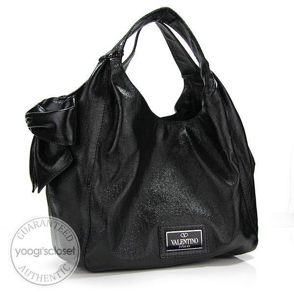 Valentino Garavani Black Crinkled Coated Canvas Medium Nuage Bow Tote Bag