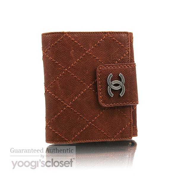 Chanel Brown Quilted Caviar Leather Compact Wallet - Yoogi's Closet