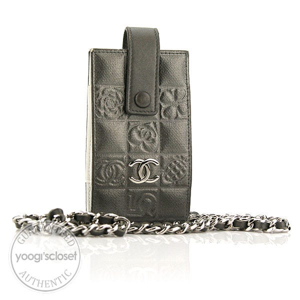 Chanel Silver Embossed Leather Cell Phone Holder
