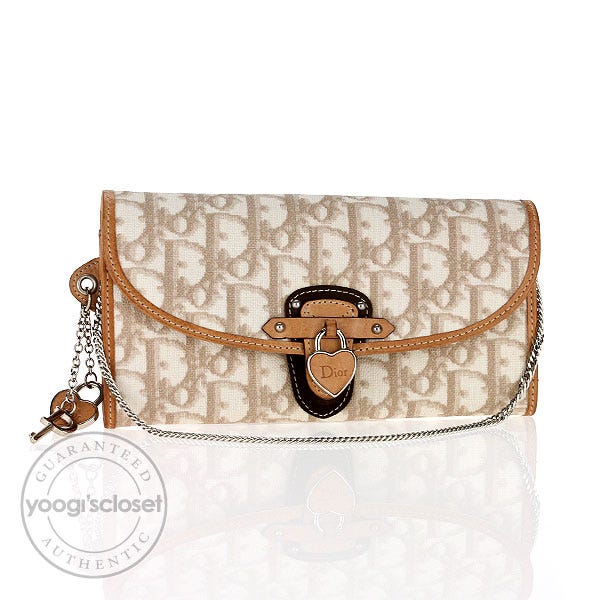 Christian Dior Beige Logo Coated Canvas Chain Wallet/Pochette Bag