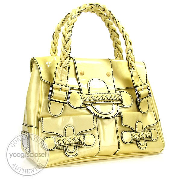 Valentino Garavani Yellow Patent Leather Pearlized Histoire Bag