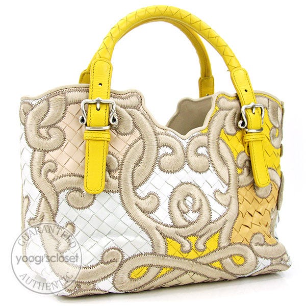 Pre Loved Bottega Veneta Intrecciato Nappa Embroidered Tote Yellow Women