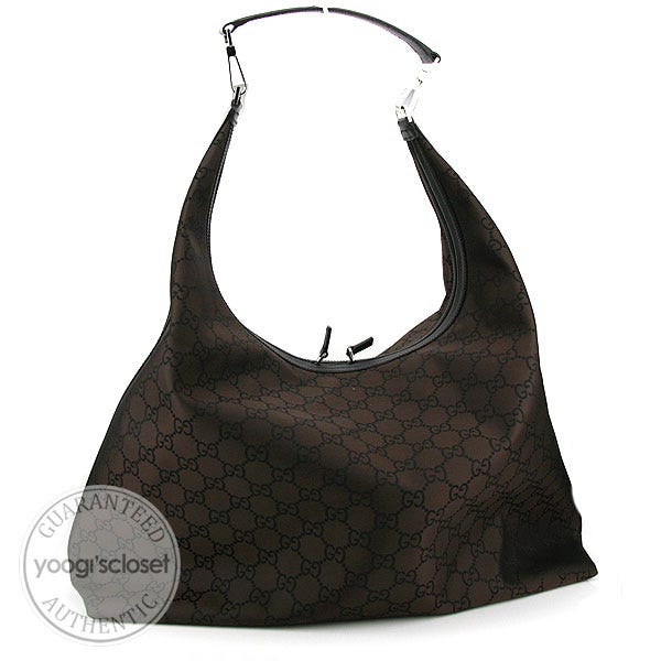 Gucci Dark Brown GG Nylon Extra-Large Travel Hobo Bag