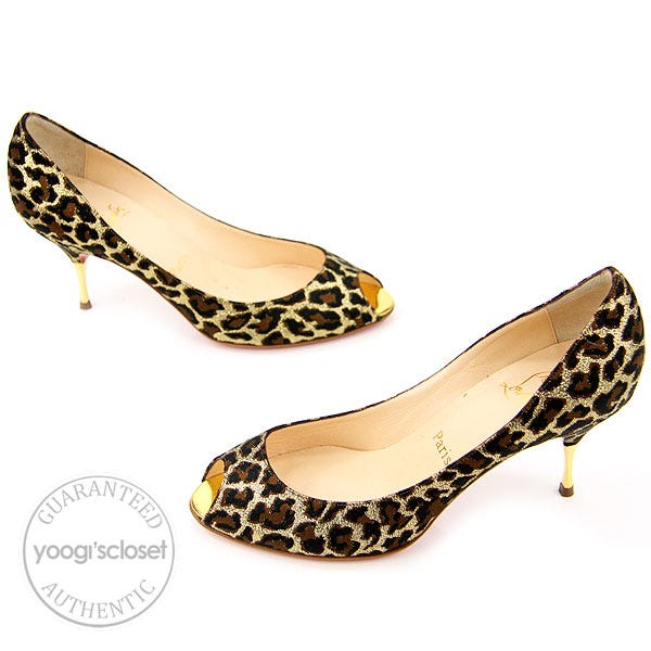 Christian Louboutin Leopard Print Yotruche Peep Toe Pumps Size 7.5