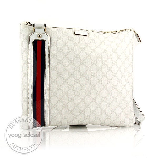 Gucci White GG Coated Canvas Flat Messenger Bag