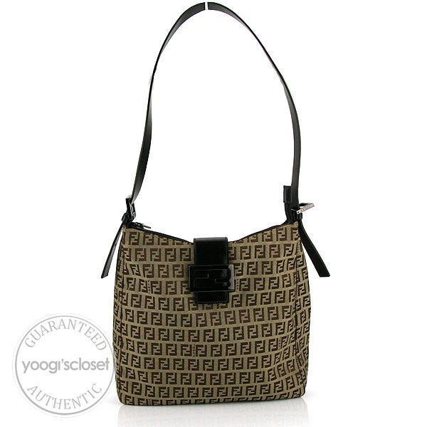 Fendi Brown/Beige Zucchino Canvas Shoulder Bag - 8BT026