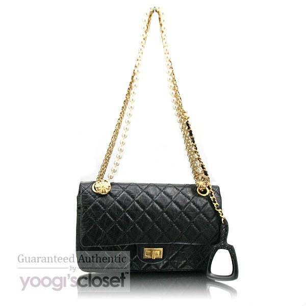 Chanel Limited Edition Black Classic 2.55 Reissue Small Flap Bag with Pearl and Mirror Accessories
