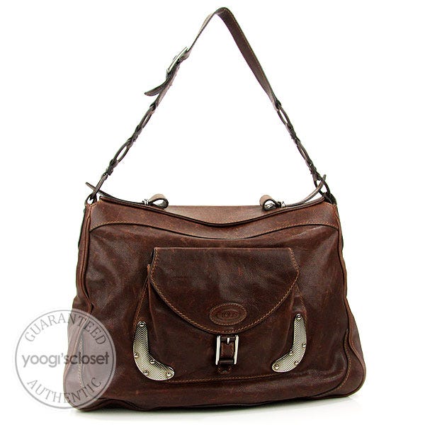 Tod's Brown Pebbled Distressed Leather Chopper Bag