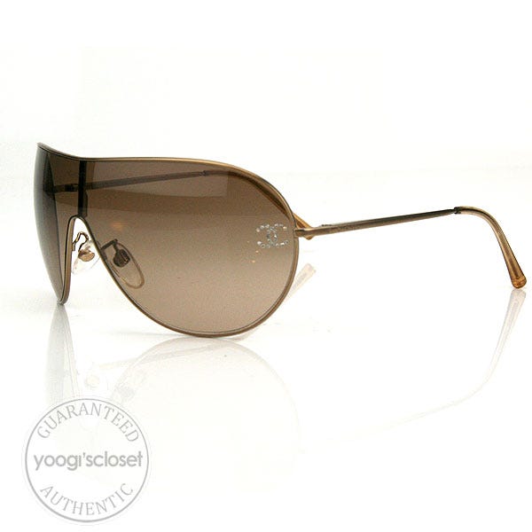 Chanel Bronze Metal Aviator Sunglasses with Swarovski Crystals