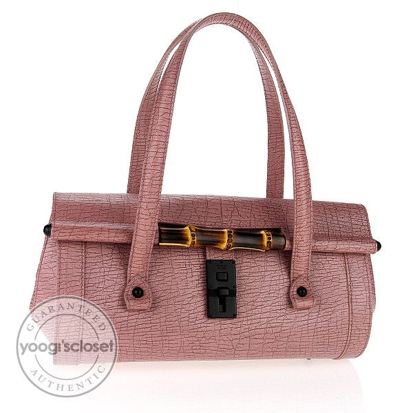 Gucci Pink Leather Bamboo Bullet Tote Bag