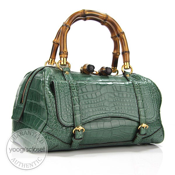 Gucci Mint Green Alligator Handbag with Bamboo Hardware For Sale