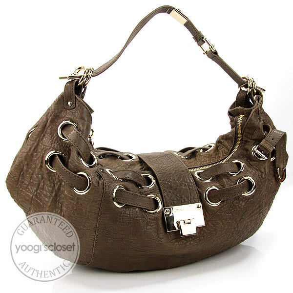 Jimmy Choo Taupe Drummed Leather Rania Hobo Bag