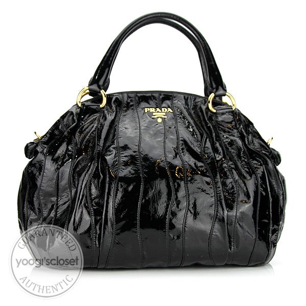 Prada Black Patent Leather Stripes Tote Bag BL0560
