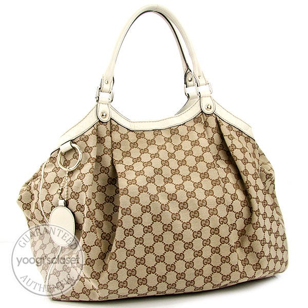 Gucci Beige/White GG Fabric Large Sukey Tote Bag