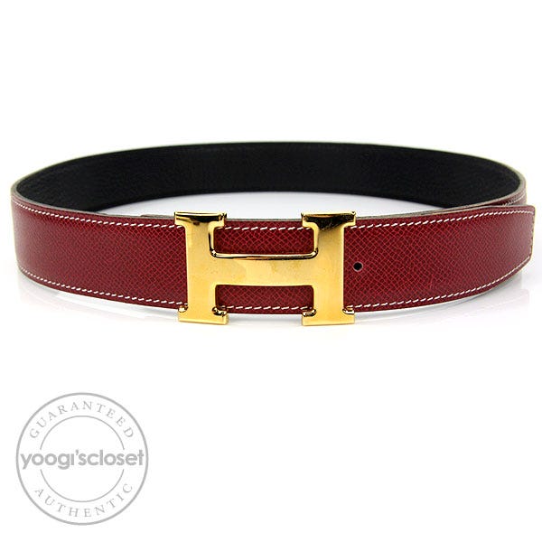 Hermes Constance H Gold Buckle Burgundy/Black 32 mm Leather Belt Kit