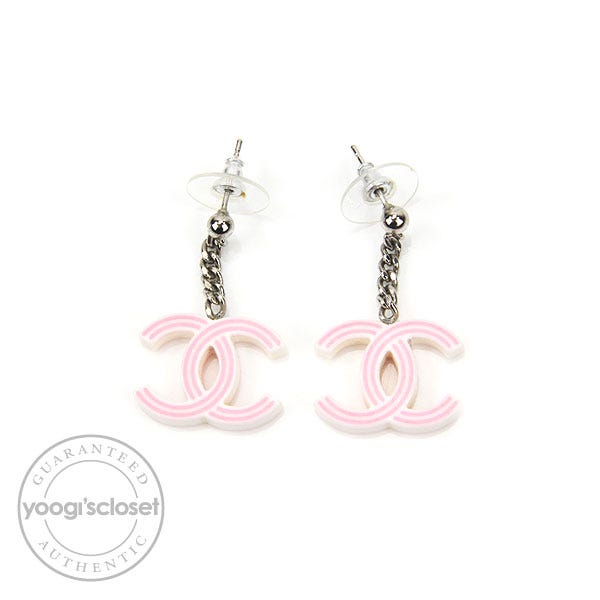 Chanel Pink Resin CC Logo Rose Earrings - Yoogi's Closet