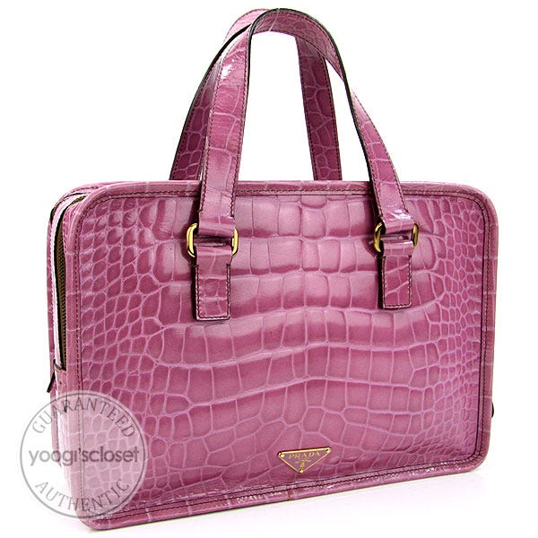 Prada Violet Embossed Leather Edera Borsa A Mano Tote Bag BN0926
