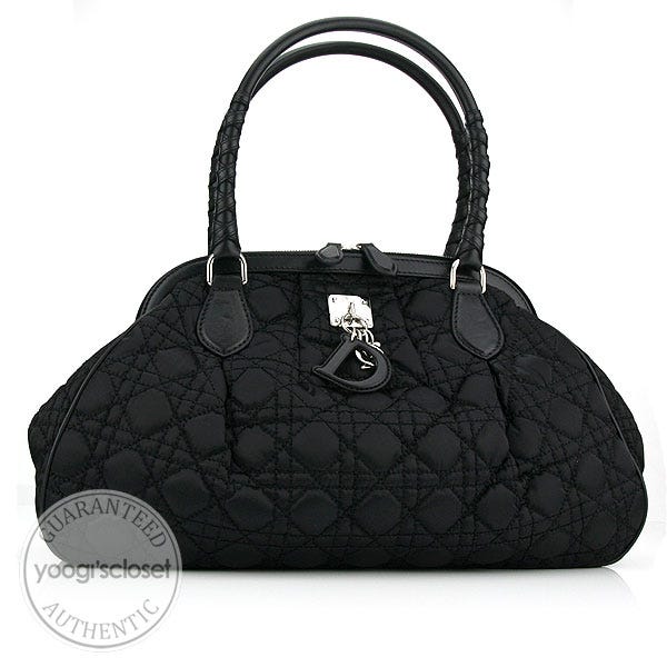 Christian Dior Black Charming Cannage Quilted Satin Doctor's Tote Bag