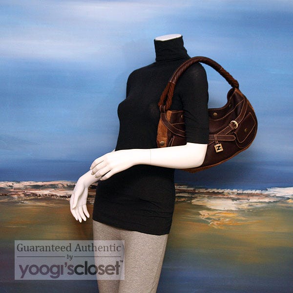 Fendi Dark Brown Leather Borsa Hobo Media Bag - 8BR519