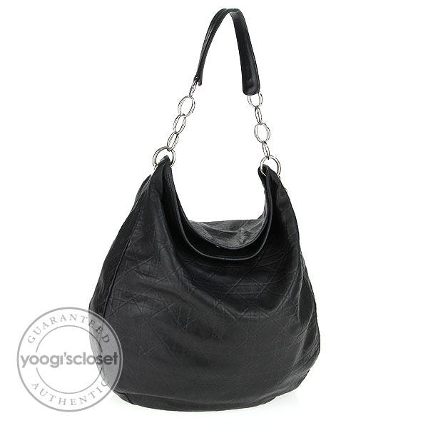 Christian Dior Black Quilted Lambskin Cannage Soft Large Hobo Bag