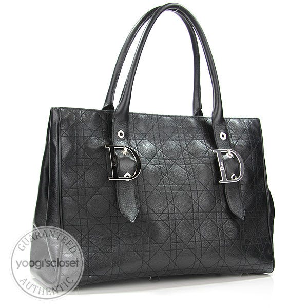 Christian Dior Black Leather Cannage Large Tote Bag