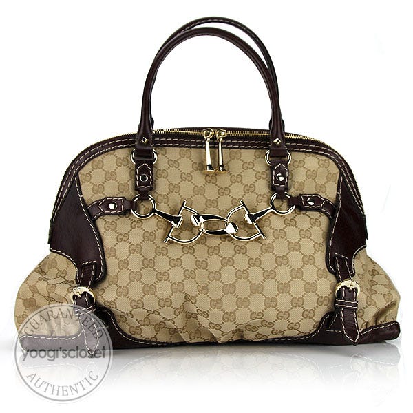 Gucci Beige GG Fabric Horsebit Large Satchel Bag