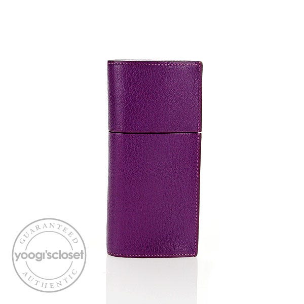 HERMÈS パープルレザー ケース Hermes Violet Chevre Leather Miro Glasses Case | Yoogi's Closet