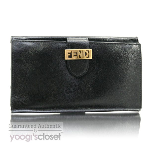 Fendi Black Leather Logo Long Wallet