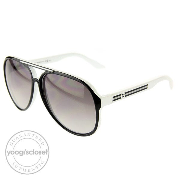 Gucci White Plastic Frame and Black Tine Lense Aviator Sunglasses
