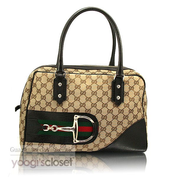 Gucci Beige/Ebony GG Fabric Horsebit Boston Bag