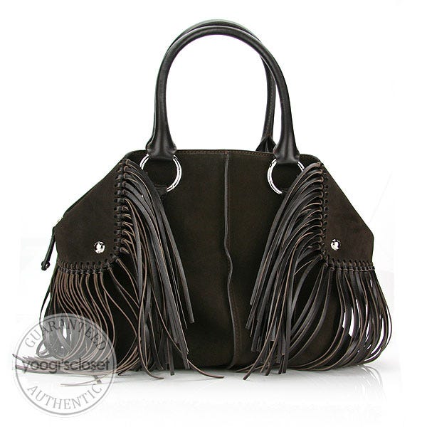 Tod's Dark Brown Suede Fringe Satchel Bag