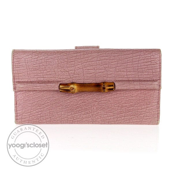 GUCCI Swing long wallet 長財布 pink bamboo Gucci Pink Leather Bamboo Long French Purse Wallet | Yoogi's Closet
