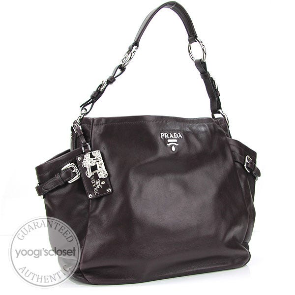 Prada Prune Calfskin Leather Shoulder Bag BR3789