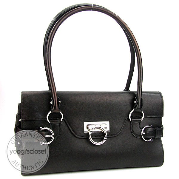 Salvatore Ferragamo Black Calfskin Leather Gina Shoulder Bag