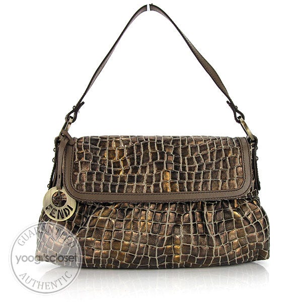 Fendi Metallic Bronze Embossed Canvas Chef Shoulder Bag - 8BR445