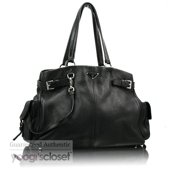 Prada Black Leather Vitello Daino Shoulder Bag BR2703