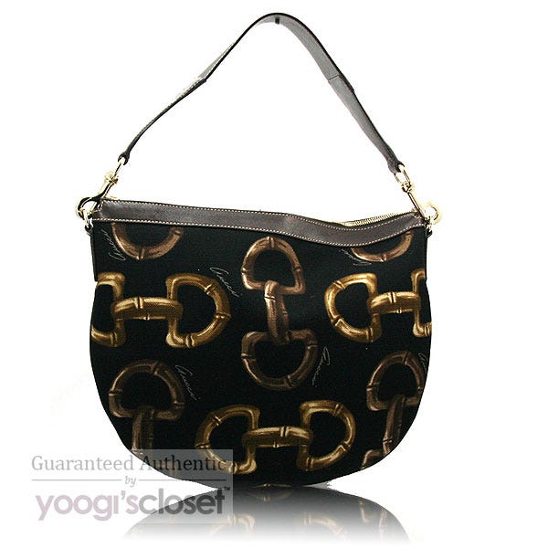 Gucci Black/Brown Horsebit Bamboo Hobo Bag