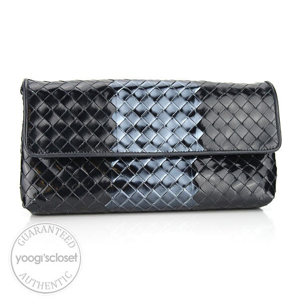 Bottega Veneta Black Woven Leather Liquid Stripes Clutch Bag