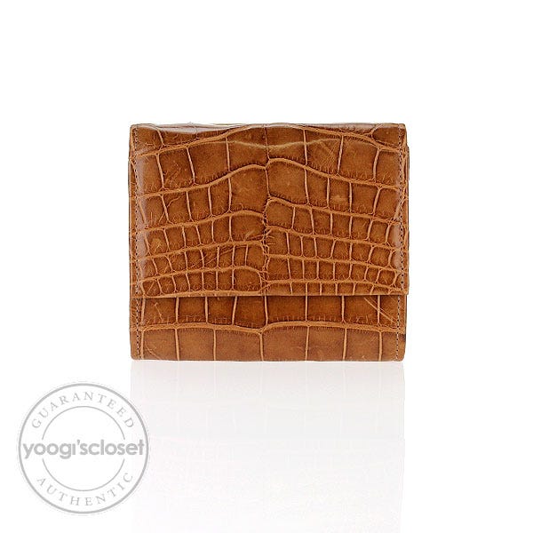 Burberry Cognac Crocodile Compact Wallet