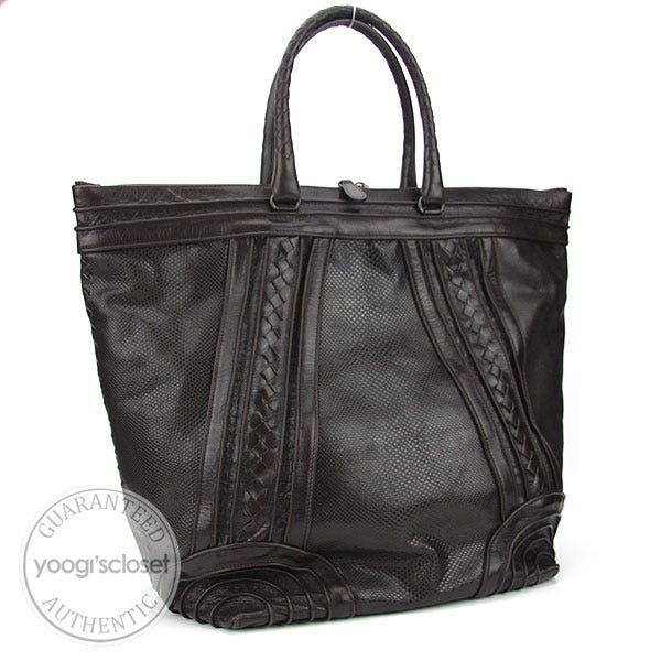 Bottega Veneta Brown Watersnake and Leather Tote Bag