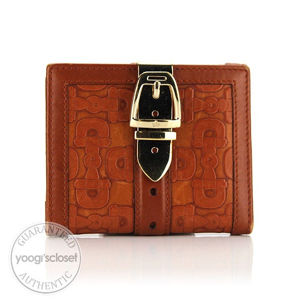 Gucci Brown Embossed Leather Horsebit Compact Wallet