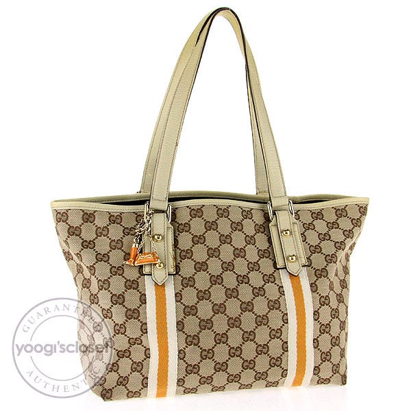 Gucci Beige/Ebony GG Fabric Jolicoeur Stripe Tote Bag