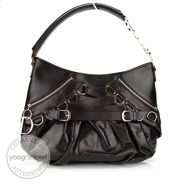 Christian Dior Dark Brown Leather Ballet Shoulder Bag