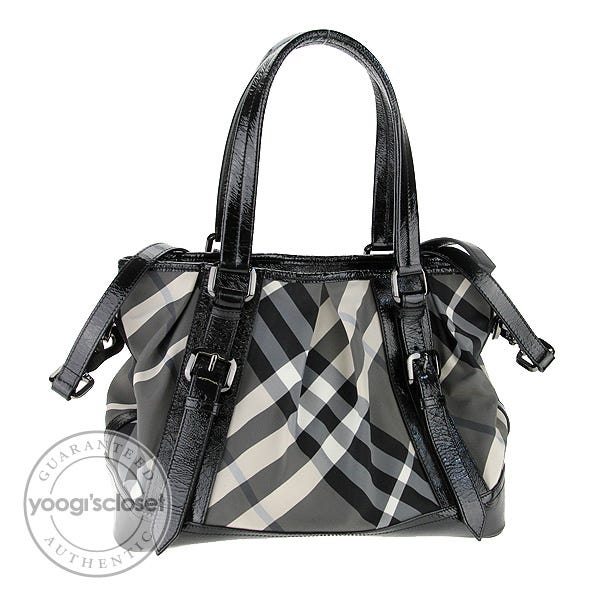 Burberry Black/Grey Nylon Check Large Tote Bag